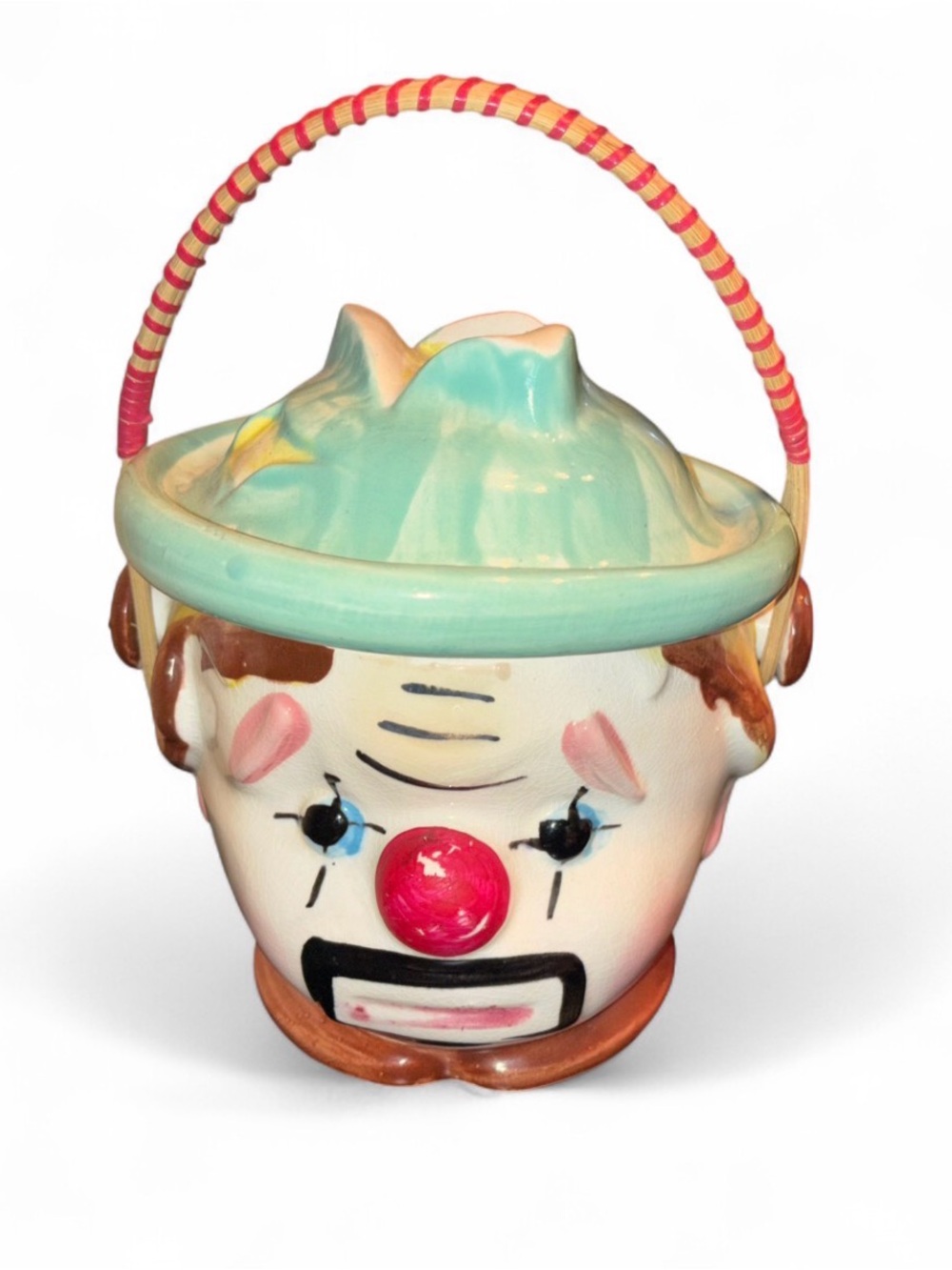 VINTAGE LIPPER & MANN CLOWN COOKIE JAR BAMBOO HANDLE 10052